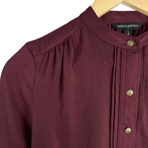 Banana Republic Women Shirt Dress Burgundy Sz 0 Long Sleeve Belted Preppy Office - Picture 4 of 15